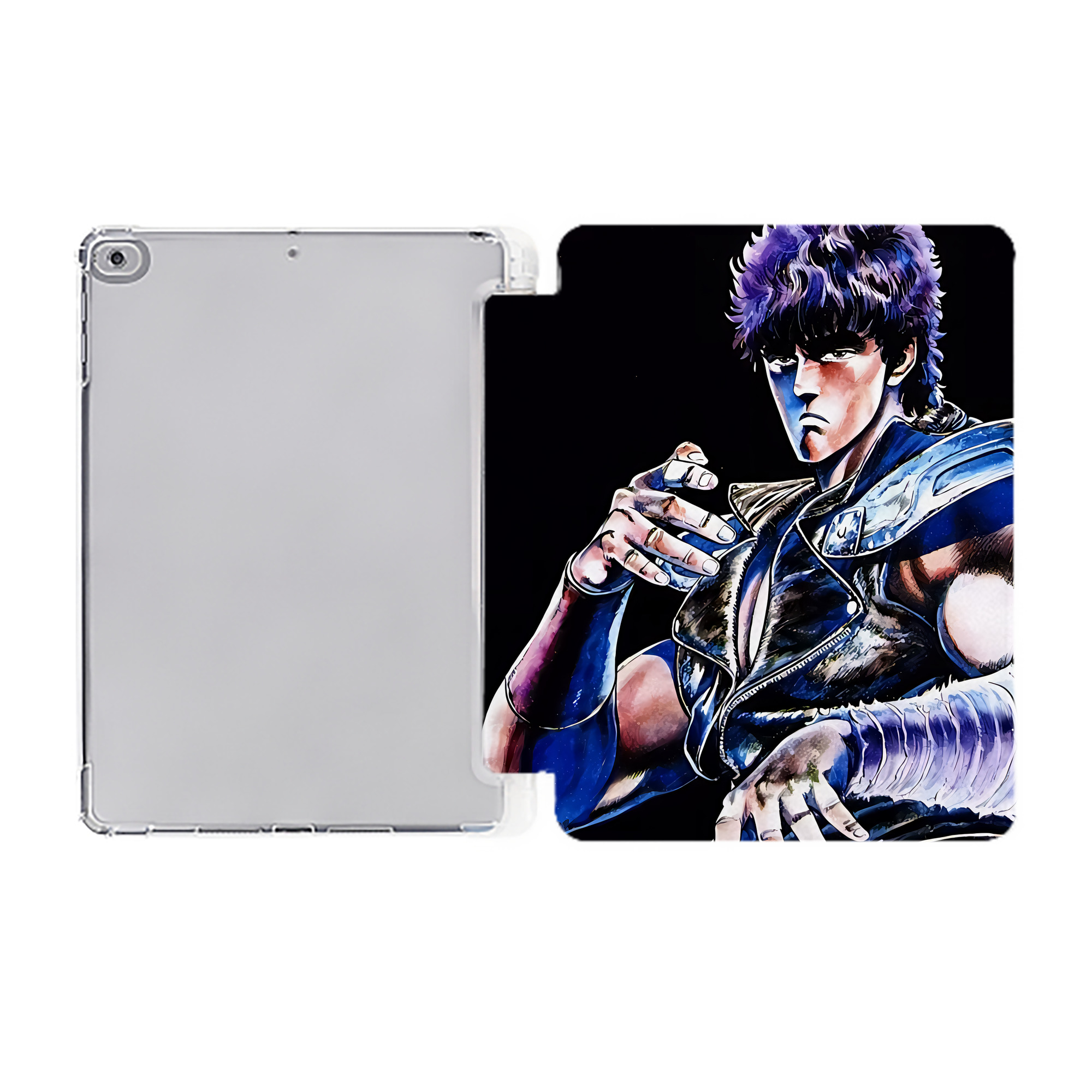 （画像用） 北斗の拳 Fist of the North Star IPad ケース ペン収納付き 三つ折りスタンド PUレザー×シリコン 対応機種9.5/10.5/10.9インチ